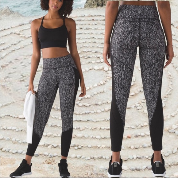 LULULEMO Jacquard Black White Womens Mesh‎ Leggings - Picture 1 of 7